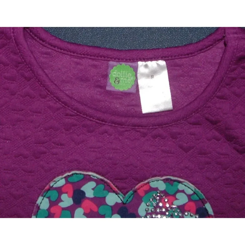 Girls Sz 8 Long Sleeve Textured Heart Print Bright Purple Dress DOLLIE & ME